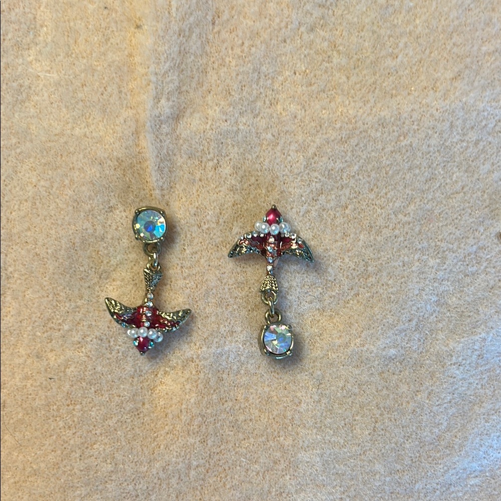Betsey Johnson Red and Gold Bird Earrings